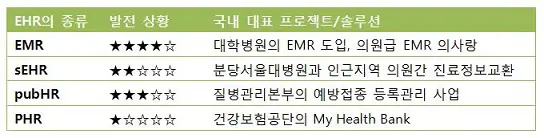 EHR 카테고리와 국내 대표 성과 EHR 카테고리와 국내 대표 성과