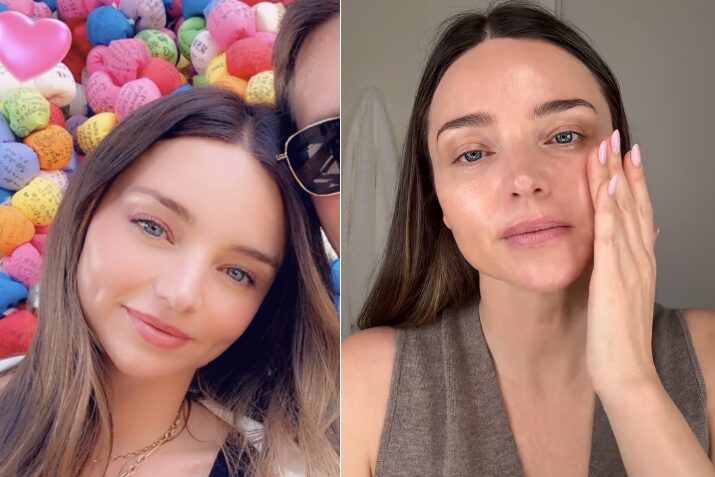 Model Miranda Kerr, 42, cited sunscreen and exfoliant as a skin care secret.